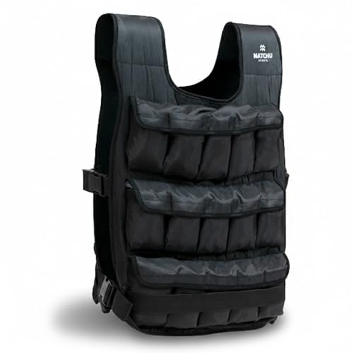 Matchu - Gewichtsweste - Weight Vest - Einstellbar bis zu 20 KG - Verstellbar mittels 30 Sandsäcken oder 6 Metallplatten - Hochwertiger Kunststoff - Schwarz