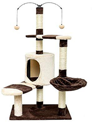 RONGJJ Kratzbaum Mittelhoch Kletterbaum Mit Sisalstämmen, 112cm, Höhle & Liegemulde, Katzenbaum Katzenkratzbaum 2 Ball Stabiler Für Kätzchen, Katzen Und Haustier, Coffee
