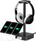 ALACOO RGB Headphone Stand with USB Charger Port Desktop Gaming Headset Holder with 3 USB Charger for Home and Office and Gaming, DJ, Wireless Earphone Display,Headphone Hook (black)