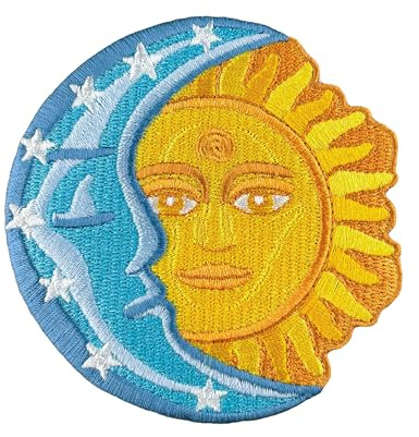 Urbanski Patch Sonne Mond und Sterne zum Aufbügeln 8,5 x 8,3 cm | Aufnäher Applikation Bügelbild