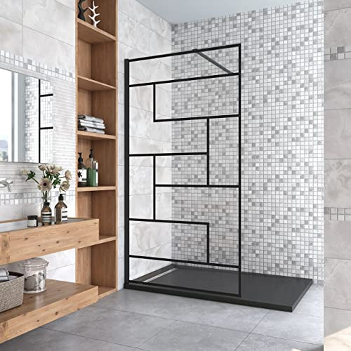 Walk In Doccia 100x200cm vetro 8mm Serigrafato Nero Riquadri Barra 90cm | Anticalcare, Vetro Temperato, Opaco