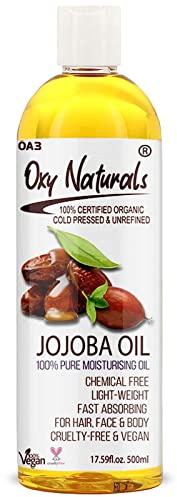 Oxy Naturals Organic Jojoba Oil – Cold Pressed, Unrefined – 100% Pure for Hair, Nails – Vegan & Cruelty-Free – Ideal for Skin, Face, Body, and Massage – 500ml