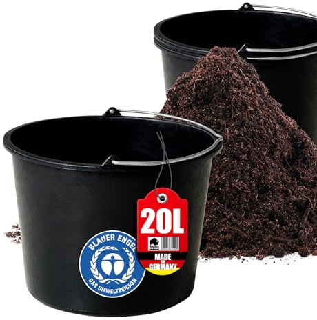 BigDean 3 Baueimer 20l Mörteleimer Eimer mit Henkel mit Literskala | für Baustelle & Garten & Küche, Stabiler Wasserkübel, Betoneimer mit Skala, Wassereimer, Blauer Engel, Made in Germany