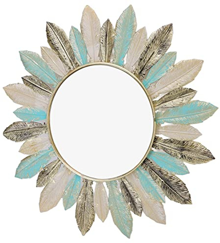 Wandspiegel 41cm Metall Feder Rahmen Deko Spiegel, Runde Stereo Bunt Feder Vintage Verandaspiegel Wanddeko, Retro Wand Kunst Wandbehang für Wohnzimmer, Flur, Schlafzimmer