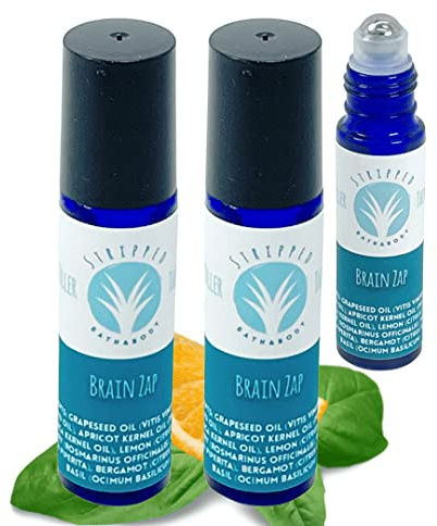 2PK BRAIN ZAP Aromatherapy Roll On (12ml) – Energy, Focus, Mental Clarity, Inspiration – Mood Lifting Citrus, Mint, Herbal Fragrance – Natural Study Aid – Great Stocking Stuffer (Two Bottles)