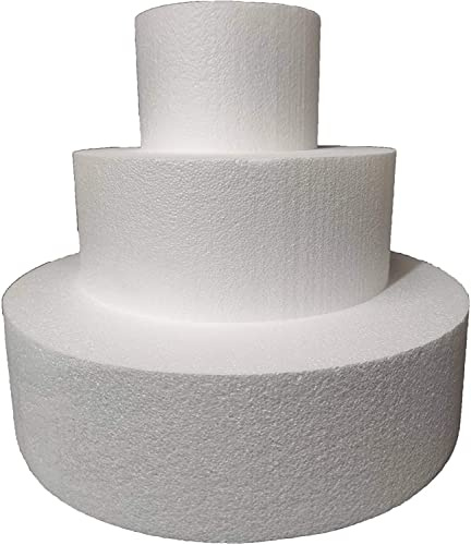 Set da 3 Basi di Polistirolo Tondo Altezza 12 cm (1 Polistirolo 15 cm h12-1 Polistirolo 25 cm h12-1 Polistirolo 35 cm h12) Kit torta finta