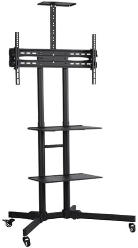 Abician Support TV sur Pied à roulettes avec Freins Système de Gestion des Câbles 3 Tablettes pour 30 à 60 Pouce écrans/LCD/LED/Plasma VESA 100 ×100 mm à 600 × 400 mm Chariot d'exposition