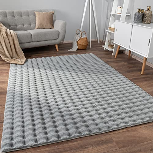 Paco Home Tapis de Salon Doux et Moelleux Moderne Bubble Fourrure Design géométrique Effet de Profondeur élevé, Dimension:160x220 cm, Couleur:Gris 3