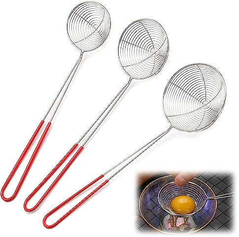 Cucchiaio Forato in Acciaio Inossidabile, Set di 3 Scolapasta in Acciaio Inossidabile,Colino a Ragno, Cucchiaio a Rete da Cucina, Cucchiaio Forato per Colino per Pasta, per Friggere in Cucina
