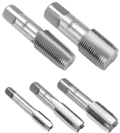 QWORK® 5 piezas grifos de rosca de acero, BSP 55 grados machos para roscar a mano, apto para juntas de tuberías de agua, reparación de automóviles y maquinaria, G1/8 G1/4 G3/8 G1/2 G3/4