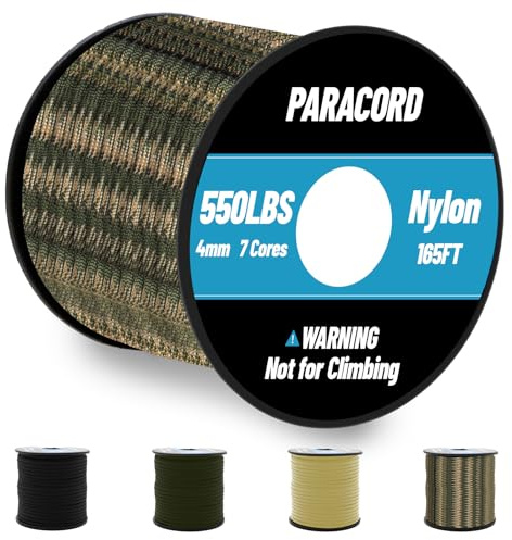 Omtofo 50 m paracord 550 nylonrep 4 mm, 7 kärntrådar paracord, svart fallskärmslina, nylonsnöre för armband, lina, halsband, överlevnadsrep max. 250 kg (550 pund) (50 M-kamoufla)