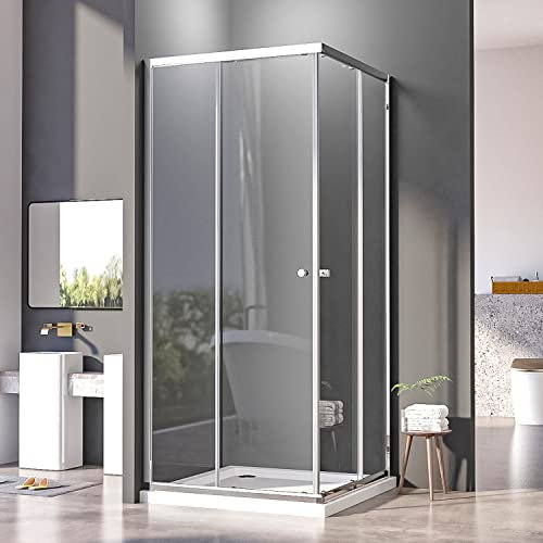 Duschkabine 100x100x185 cm Eckeinstieg Dusche,Doppel Schiebetür Duschabtrennung 6mm ESG Glas Komplettdusche
