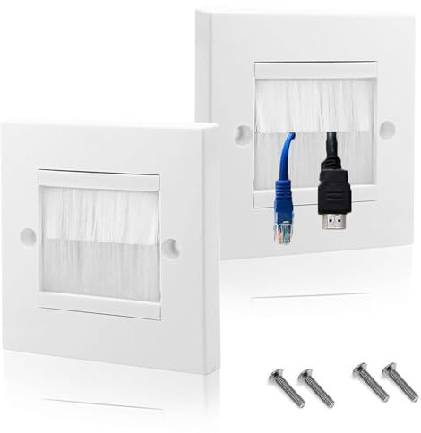 Misuyue Brush Wall Plate, 2 Pack Cable Entry Cover, Wall Cable Cover, Single Gang Brush Panel for Covering Outlets, Receptacles and Tidying Cords for Cables - White