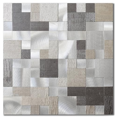 M MOFIT Marmor Mosaik Fliesenaufkleber Quadratisch,Selbstklebende Fliesen Küche Wand 3d Fliesen Bad Selbstklebend Wasserdichte(10 Matten,Grauer Mix)