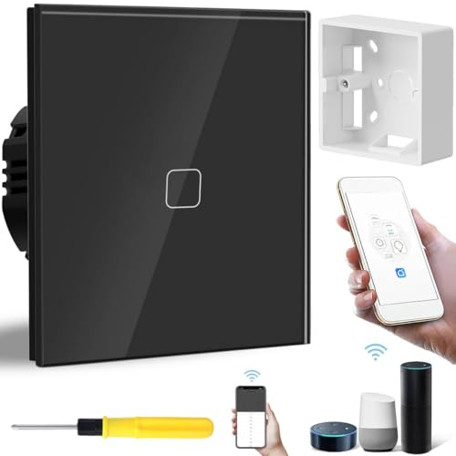 Acmerota Smart Lichtschalter Schwarz Smart Home Wandschalter Touch Lichtschalter Smart Alexa Wlan Lichtschalter Wifi Touch Schalter Unterputz Unterstützt Alexa, Google Home, 1 Fach 1 Wege