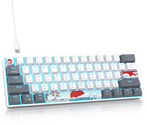 SbocKeeb Gaming Tastatur 60 Prozent, Wired RGB Mechanische Tastatur America QWERTY, Compact Mini 61 Tasten USB Tastatur mit Linear Red Switch Anti-Ghosting für PC Gamer Typist（GS61 RGB-61 White）