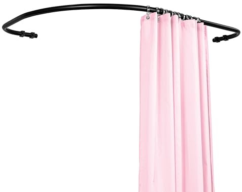 sasko Barre de rideau de douche courbe - Barre de rideau de douche en arc de cercle support - Barre de douche courbe sans support de plafond en forme de L - 90x130 cm - Noir