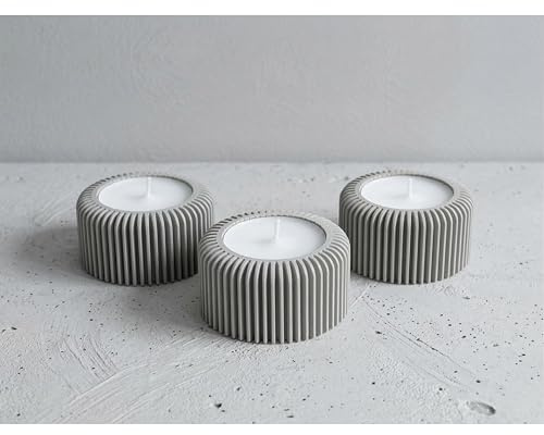 Teelichthalter (3er Set) - @AcubycArt - für kleine Teelichter - modernes Design - Bio-Kunststoff (Hell Grau, 3 cm)