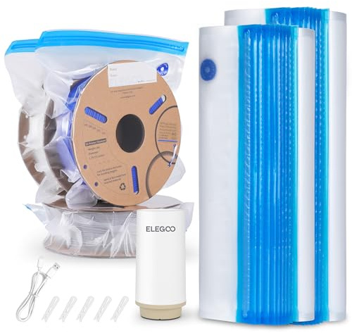 ELEGOO 30 Piezas Bolsas Vacio para Filamentos, con Bomba Automática, Bolsas de Sellado al Vacío para Filamento a Prueba de Polvo Y Humedad