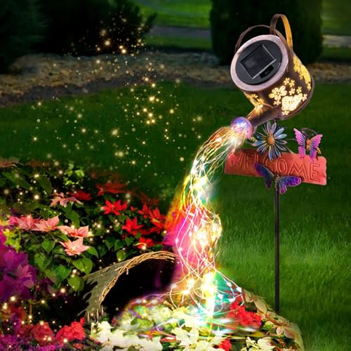 Luz solar para regadera – Luces solares para decoración de patio al aire libre, luces de decoración de jardín para patio, luces colgantes impermeables IP65, luz de decoración de cama de flores para