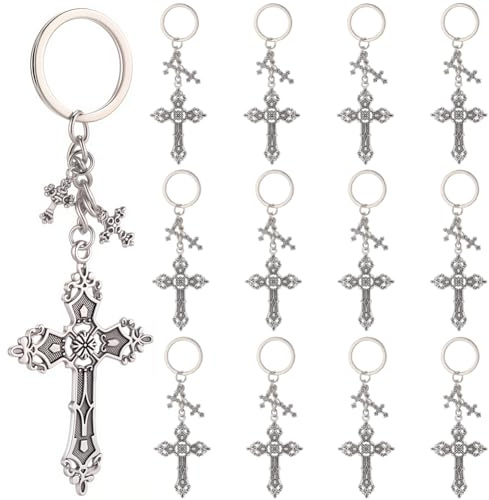 SUNNYCLUE 1 boîte de 20 porte Clés en Forme de Croix en Argent Porte Clés en Vrac Croix en Métal Porte Clés à Thème Breloques de Pâques pour Sacs à Main Cadeaux de Mariage Porte Monnaie Fournitures po