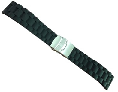 IMIKEYA Cinturino per orologio in silicone con chiusura pieghevole a doppio pulsante e design onde bracciale nero resistente e confortevole per l'uso quotidiano