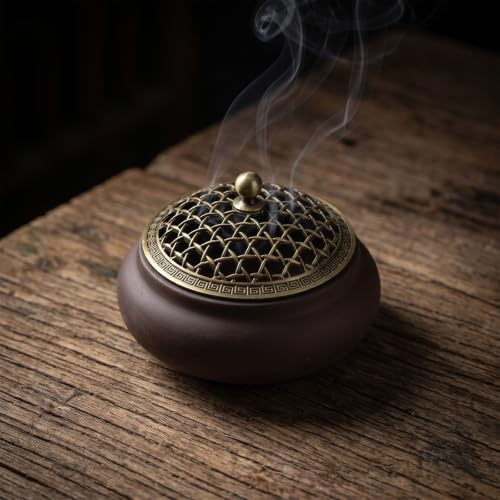 Keramisk rökelsebrännare vintage rökelsebrännare med tak brandsäker matta | Trebent keramisk rökelseskål för meditation, brandsäkert rökelsekärl dekoration kontor vardagsrum, yoga och aromaterapi