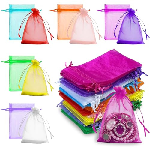 120 Stück Organzasäckchen 10x15 cm Geschenkbeutel Organza Kleine Säckchen Zum Befüllen Schmuckbeutel Transparent Bunt Organzabeutel Mit zugband Schmucksäckchen für Hochzeit Taufe Party Oder Fest