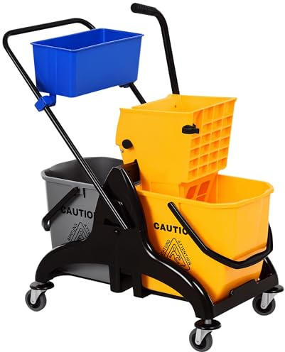 HOMCOM Cubo de Fregona con Ruedas, 26 L, Doble Cubetas, Amarillo y Azul