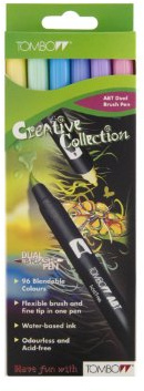 Tombow ABT-6C-2 Fasermaler Dual Brush Pen mit zwei Spitzen, 6-er Set, pastellfarben