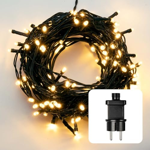 hellum Lichterkette 120 LED warmweiß Außen Outdoor 11,9 m Lichtlänge 10 m Zuleitung Trafo Deko Beleuchtung Garten Party <59 lm 561234