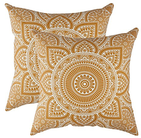 TreeWool Dekorativer Kissenbezug (45 x 45 cm, Senffarben) Mandala Design 100% Baumwolle (2er Pack)
