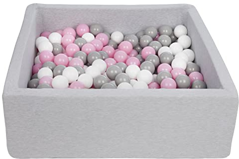 Velinda Bällebad Ballpool Kugelbad Bällchenbad Kinder-Pool mit 200 Bällen/90x90cm (Farbe der Bälle: weiß,rosa,grau)