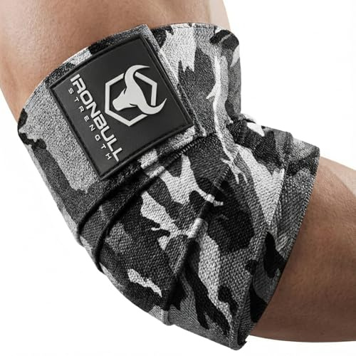 Elbow Wraps (1 Pair) - 40 Elastic Elbow Support & Compression - For Weightlifting, Powerlifting, Fitness, Cross Training & Gym Workout - Elbow Straps for Weight Lifting (Camo/White)