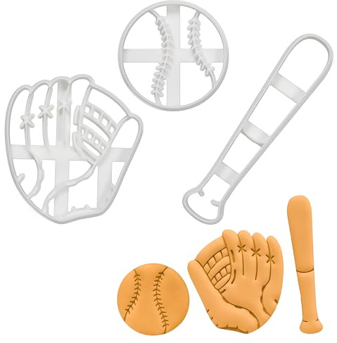 Set of 3 Softball cookie cutters (Designs: Bat, Glove, & Ball), 3 pieces - Bakerlogy