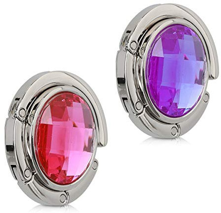 kwmobile Handväskekrokar för bord – set med 2 bärbara handväskekrokar vikbar väskhållare handväskhängare för bord med design – diamant handväska krok svart/vit/silver, Rosa/violett/silver, Diamant