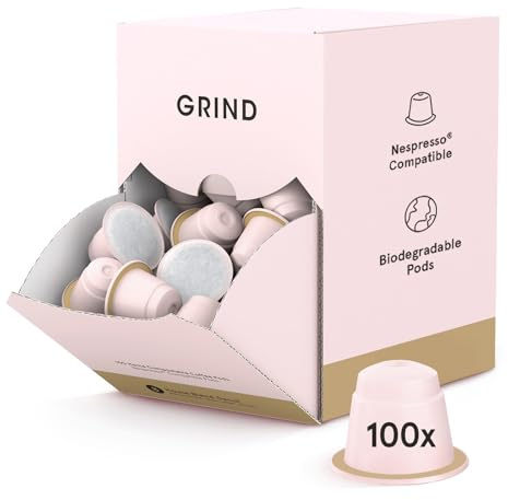 Grind Decaf House Coffee Pods – Pack of 100 Biodegradable Arabica Capsules – Naturally Decaffeinated – Nespresso® Original Compatible Capsules – Home Compostable – Barista Quality – Medium Roast