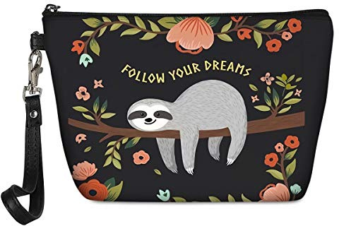 chaqlin Kosmetiktasche für unterwegs, „Follow your Dream“-Faultier-Motiv, klein, wasserdicht, Make-up-Tasche, Reise-Organizer, Handtasche, Kulturbeutel, Aufbewahrungstasche, Geldbörse