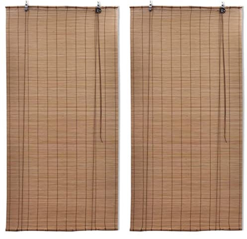 vidaXL 2X Bambusrollo Bambus Rollo Sichtschutz Vorhang Jalousie Raffrollo Schnurzug Faltrollo Fensterrollo Holzrollo 120x220cm Braun