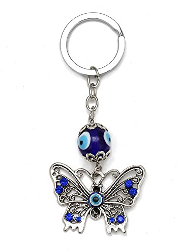 HEYU Niedlicher Schmetterling Schlüsselanhänger Tiere aus Glas Bling, gestreifte Kleidung Anhänger Schlüsselanhänger aus Legierung glänzend Gold