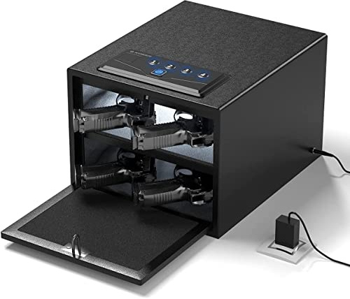 XDeer Biometric Pistol Safe - Quick Access Handgun Safe with Fingerprint & Digital Keypad, Secure Home Gun Safe for up to 4 Pistols (No Cleaning Kit)