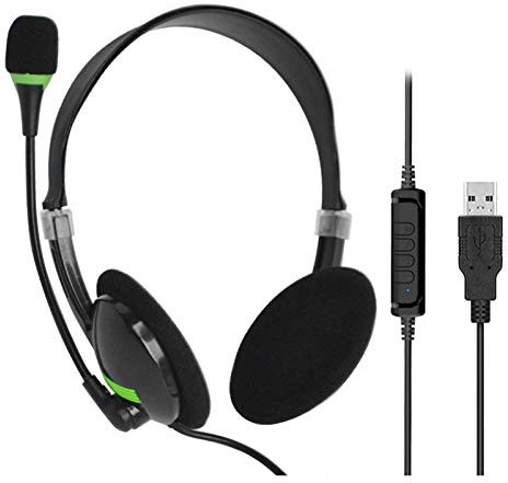 Casque USB avec microphone, suppression du bruit et commandes audio, casque filaire USB, super léger et confortable, pour Skype, webinaire, centre d'appel, enseignement en ligne, jeux, PC
