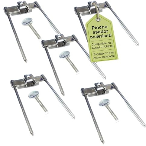 CubetasGastronorm ® Pincho Asador con Tornillo Pack 5 Recambio Profesional para Asador Pollos Compatible con Eurast 97AP10002 Acero Inoxidable para Espadas 12mm Maquina Hosteleria Bar Restaurante