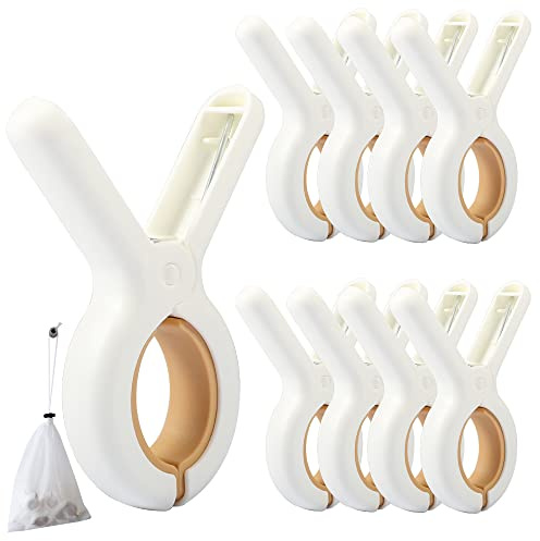 PAMISO 9 PCS Beach Chairs Towel Clips,Quilt Drying Clip, Plastic Clothespins, Strong Grip Holder to Dry Laundry on Clothesline and Hanging Rack (Small)