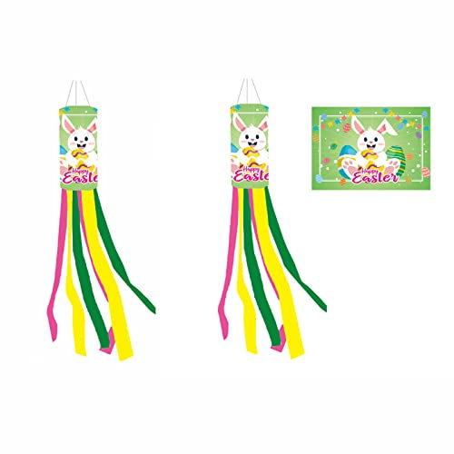 FGYZYP Frohe -Windsack mit bunten langen Schwänzen, hängende Feier, Windsack-Flagge, Outdoor, langlebiges Polyester, Osterhase für Urlaub, Bauernhaus, Haus, Garten, Hof, Balkon, Dekoration, 2