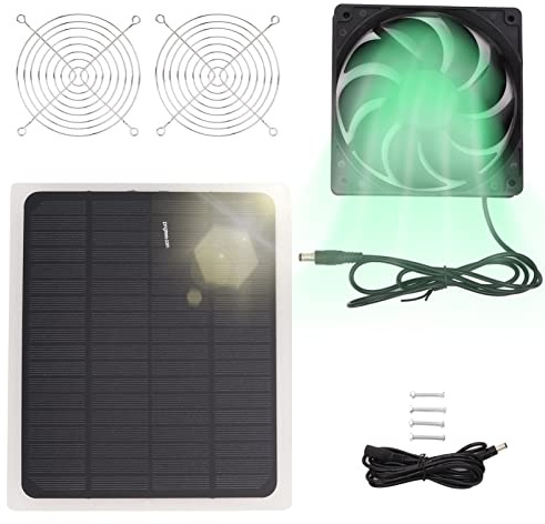 Solarpanel Lüfter Kit, 10 W Solar Panel Fan Kit, Solarmodul Ventilator Kit, Abluftventilator für Gewächshäuser, Solar Gewächshausventilator für kleine Hühnerställe, Haustiere, Schuppen, Hundehütten