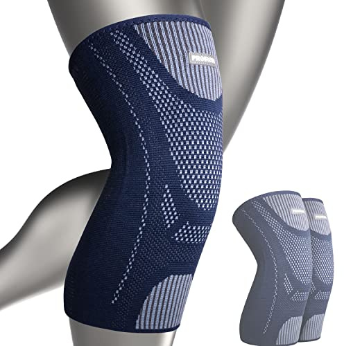 PROIRON Ginocchiera Ortopedica 2 Pezzi, Tutore Ginocchio per Uomo e Donne, Ginocchiera Sportiva per Corsa, Sollevamento Pesi, Lesioni al Menisco, Artrite (Blu-L)