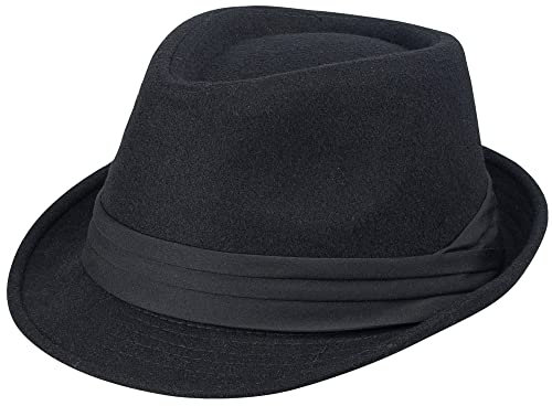 Klassische Herren-Mütze Manhattan, strukturiert, Gangster-Trilby-Fedora-Hut, kubanischer Stil, Derby-Hut, Jazz-Mütze, Schwarz – dreifach plissiertes Hutband, large