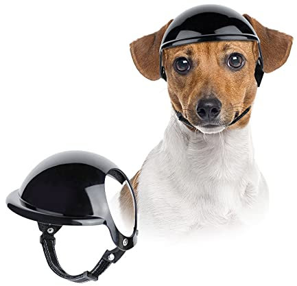 NAMSAN Haustierhelm Coole Motorrad Hundehelm aus Acrylnitril Butadien Styrol Kein Druck Auf das Ohr Einstellbar Hundehüte Kopfschutz Hundeschutzhelm für Radfahren Outdoor-Aktivitäten (Schwarz)