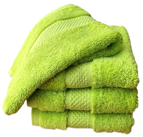 Sue Rossi Face Cloths Pack of 4, Turkish Combed Cotton, 30cm x 30cm, Soft, Absorbent & Quick Dry Wash Cloth Flannels Set Of Bathroom Towels (Lime, 4)